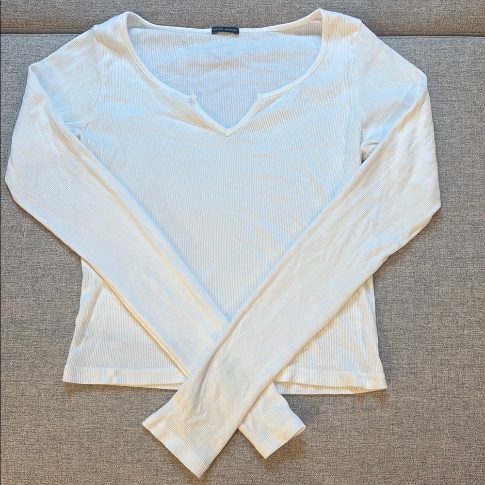 Brandy Melville White Fitted Long Sleeve Blouse